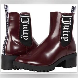 NWT Juicy Couture One-Up Heeled Burgundy Lug Sole Chelsea Boots - 8.5 US